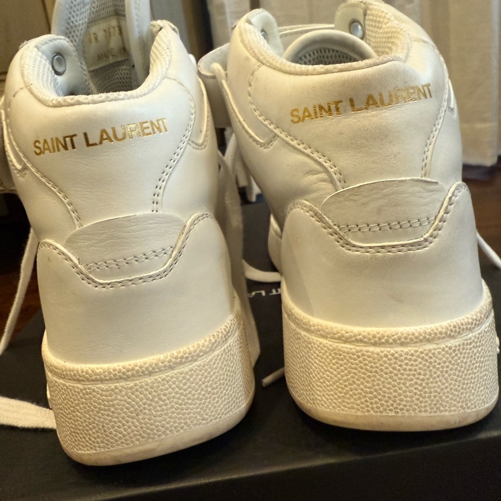 Saint Laurent White Lax distressed Lace-Up Sneakers - Picture 10 of 16
